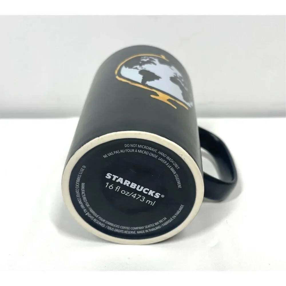 Starbucks World Globe Black Matte Tea Coffee Cup 16 fl oz New 2015